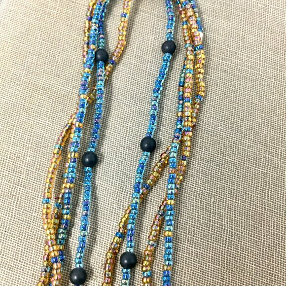 Handmade Iridescent Square Seed Bead Pouch Multi-Strand Matte Hematite Necklace - Picture 12 of 16